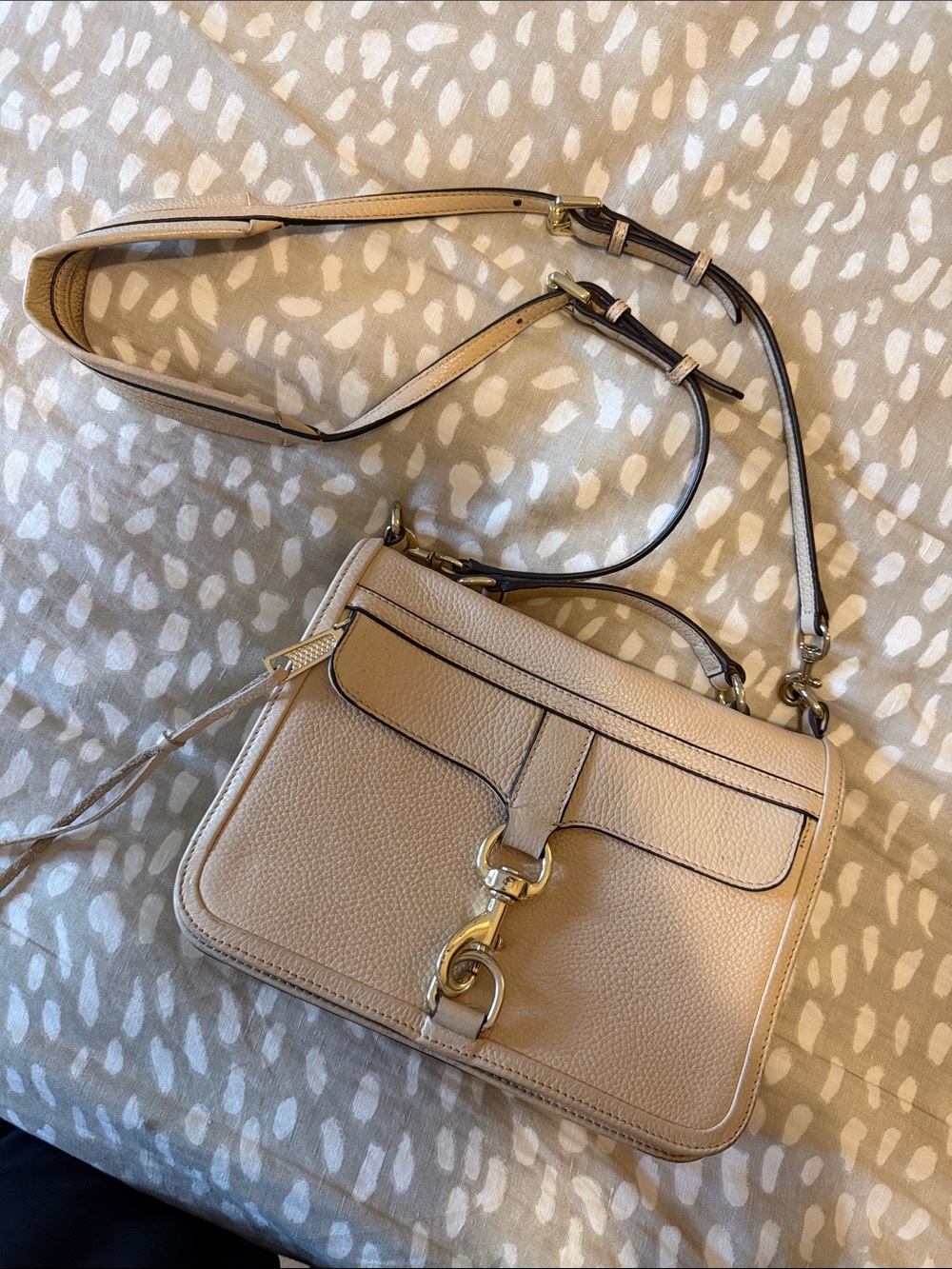 Rebecca Minkoff Nude Beige Pebbled Leather Crossbody with Gold Hardware